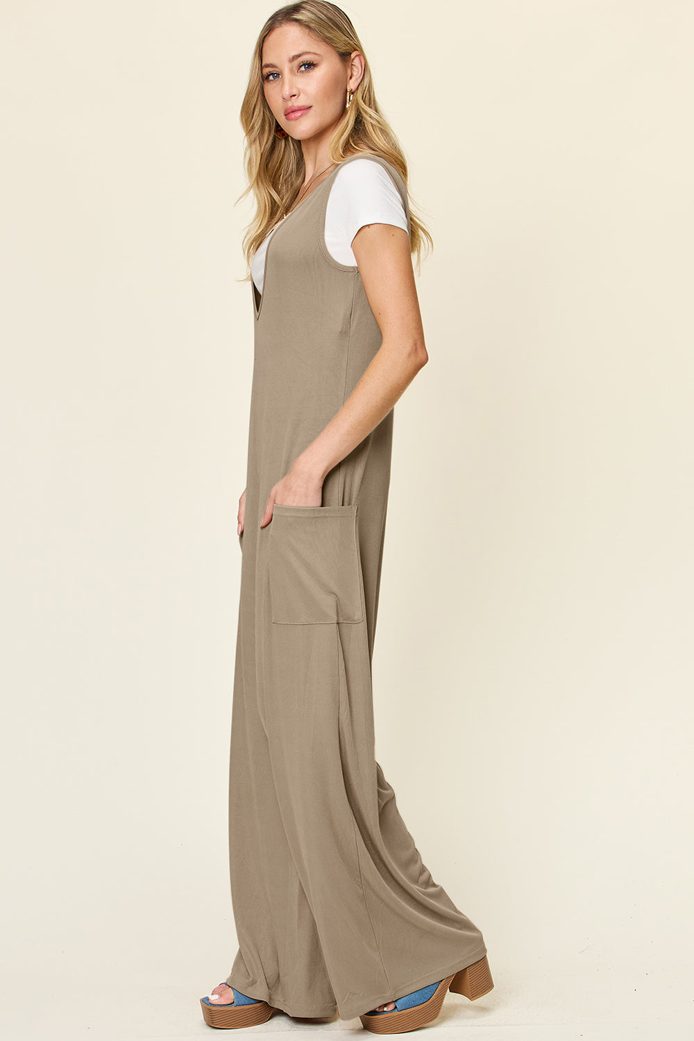 Double Take Sleeveless Wide Leg Jumpsuit with Pockets