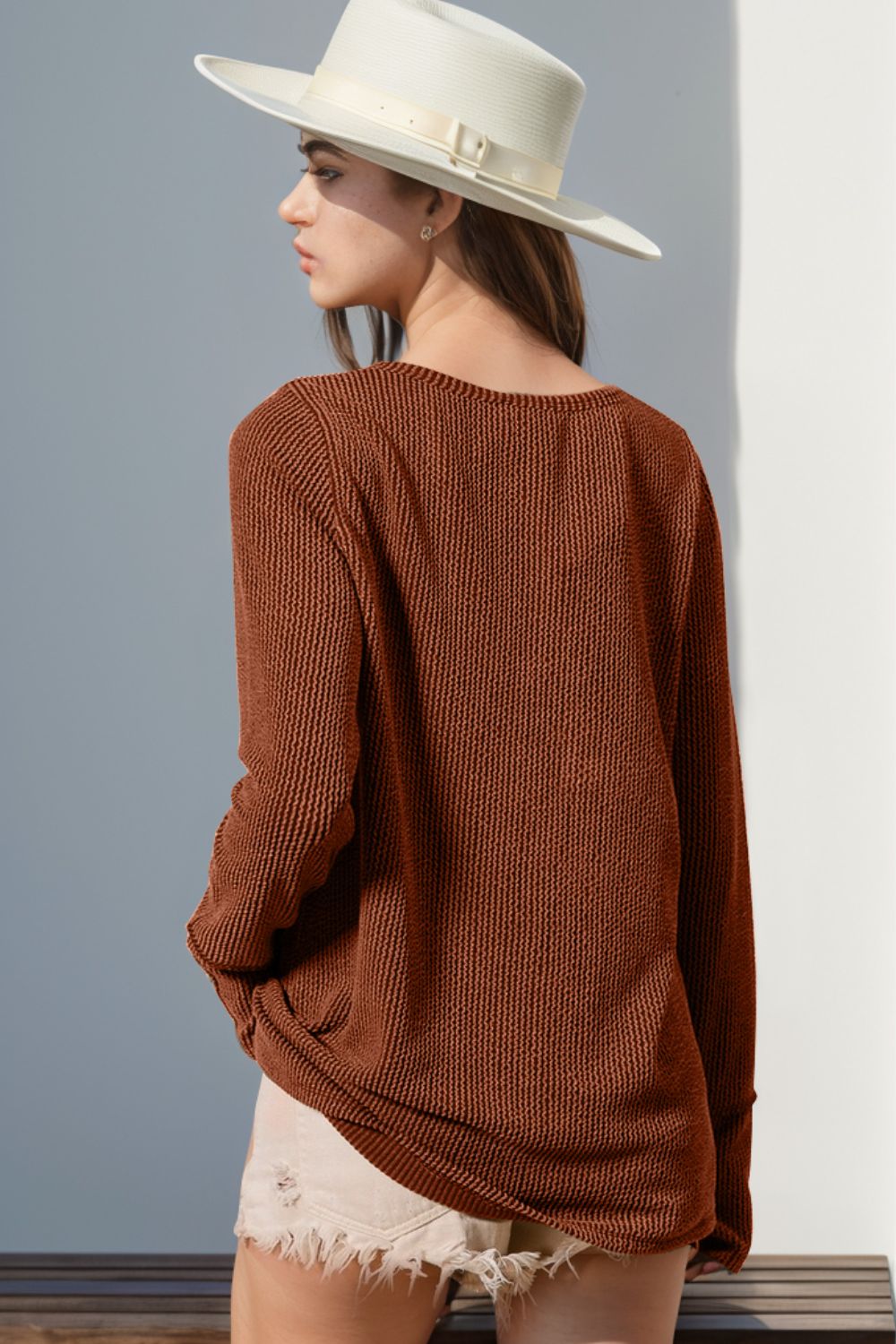 Double Take Notched Thumbhole Long Sleeve T-Shirt