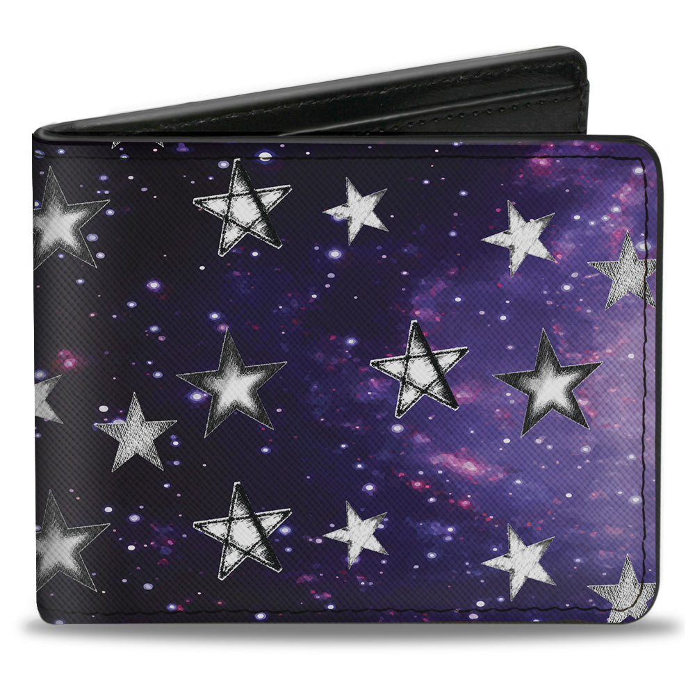 Bi-Fold Wallet - Glowing Stars in Space Black Purple White