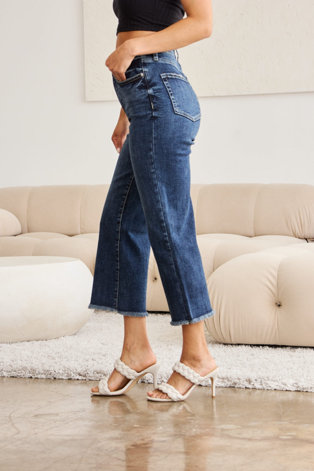 RFM Tummy Control High Waist Raw Hem Jeans