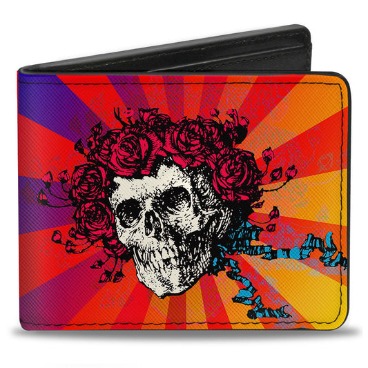 Bi-Fold Wallet - Skull & Roses Rays Ombre Orange Reds Blues