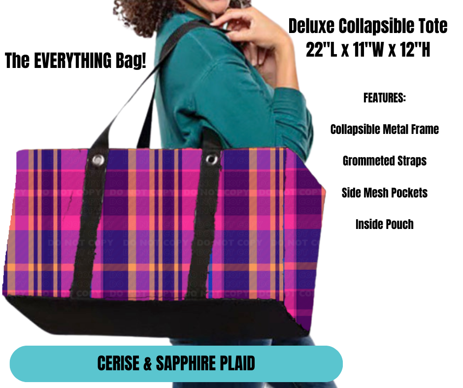 Preorder! Closes 11/18. ETA Feb. Cerise & Sapphire Plaid Collapsible Tote