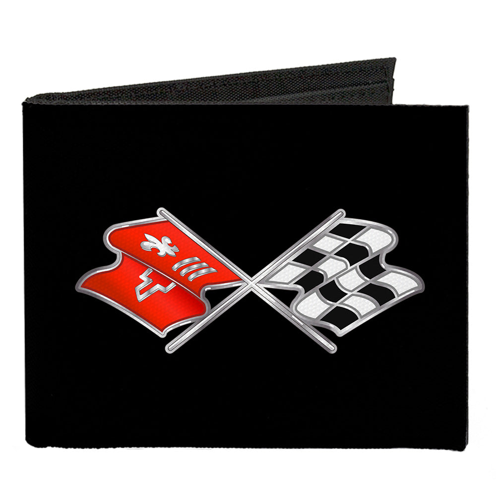 Canvas Bi-Fold Wallet - Corvette C3 Crossed Flags Logo Black