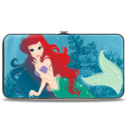 Hinged Wallet - Ariel Swimming + Resting Poses Coral Reef Blues