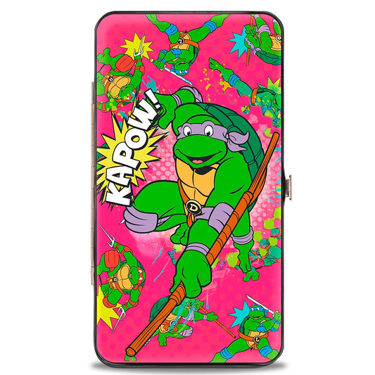 Hinged Wallet - KAPOW! Donatello Action Pose Scattered Turtle Action Poses Halftone Pinks