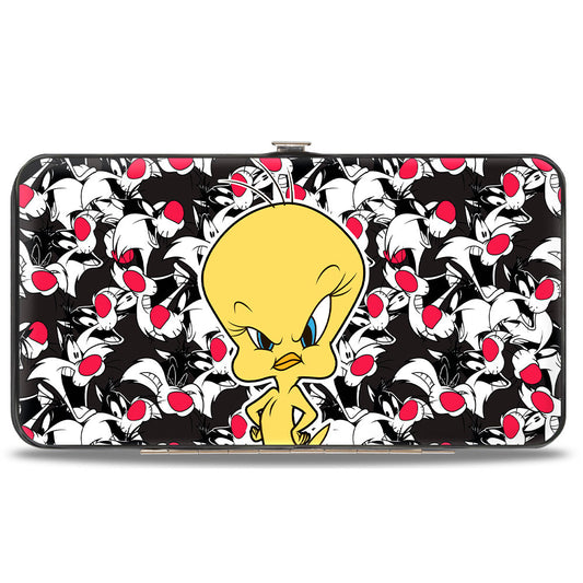 Hinged Wallet - Tweety Pose Sylvester the Cat Expressions Stacked Black White Red