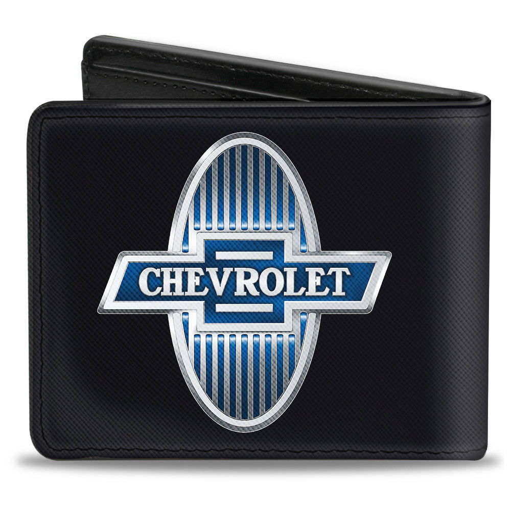 Bi-Fold Wallet - 1929 Chevrolet Bowtie Logo Black Silver Blue