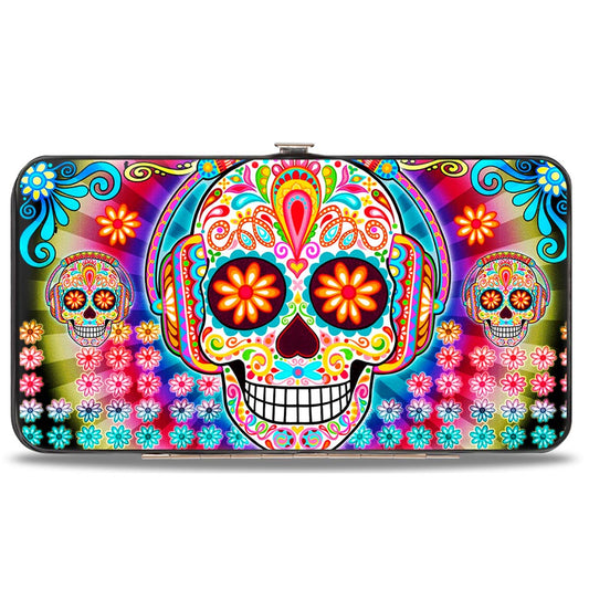 Hinged Wallet - Tranquility Beats Calaveras & Flowers Rays Black Multi Color