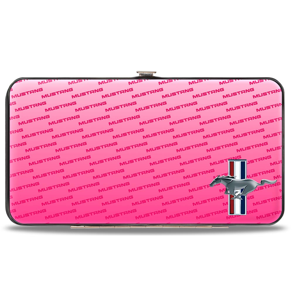 Hinged Wallet - Ford Mustang w Bars CORNER w Text PINK