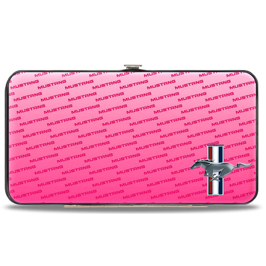 Hinged Wallet - Ford Mustang w Bars CORNER w Text PINK