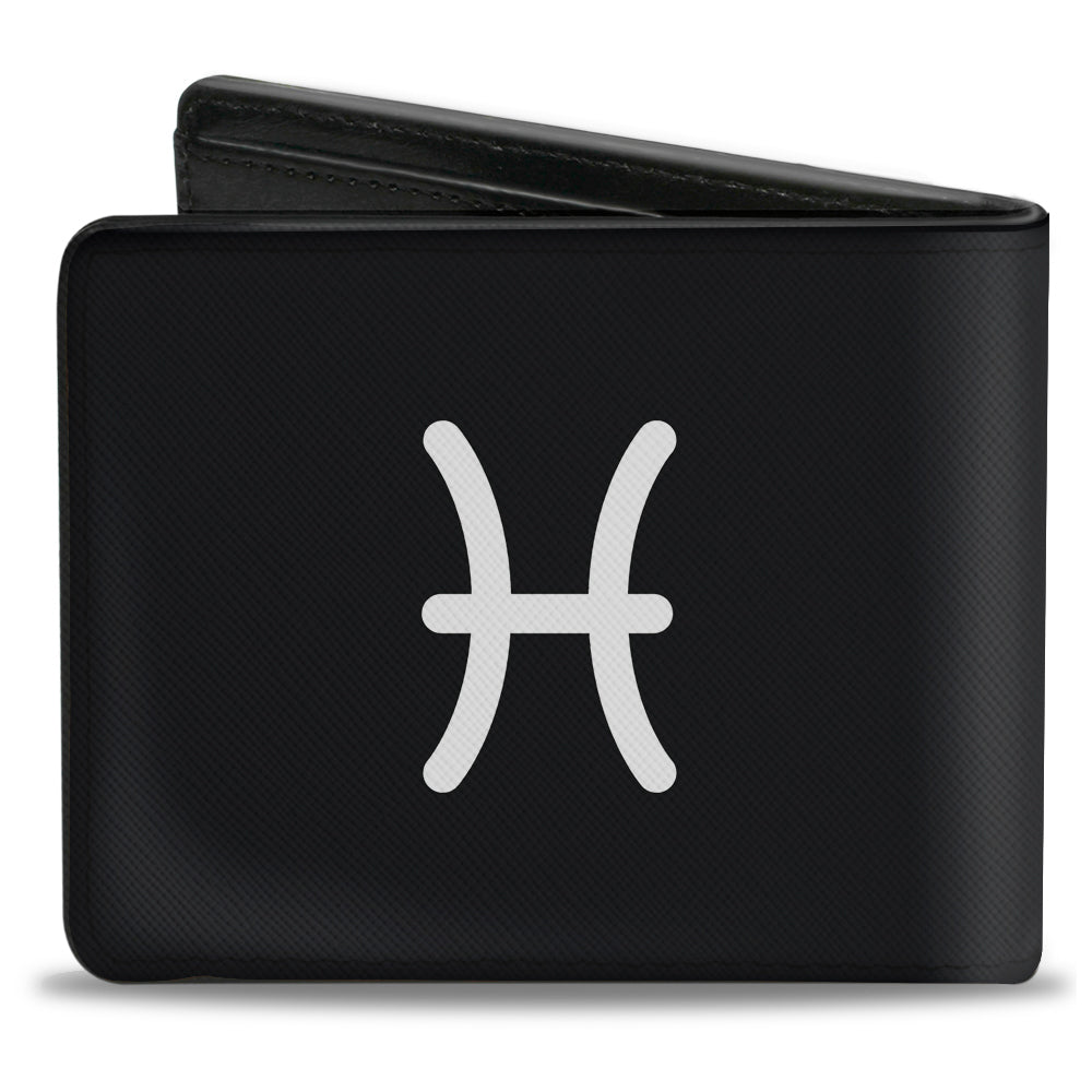 Bi-Fold Wallet - Zodiac PISCES Symbol Black White