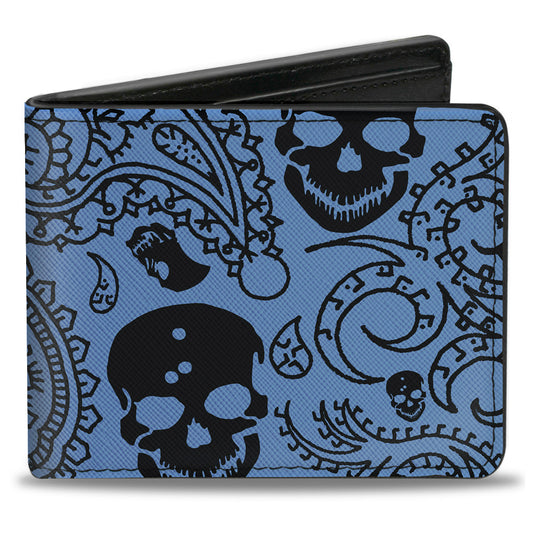 Bi-Fold Wallet - Bandana Skulls Baby Blue Black