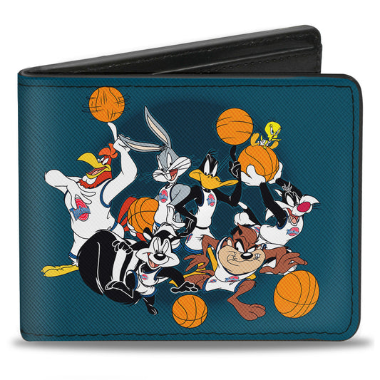 Bi-Fold Wallet - Space Jam Tunes Squad 7-Players Group Pose Galaxy Blues