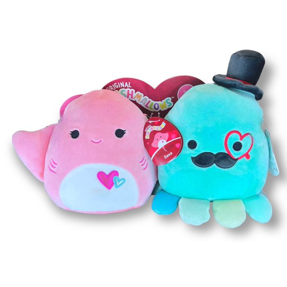 Squishmallows Eiko the Octopus & Saxa the Stingray 8" 2023 Valentine's Collection Set