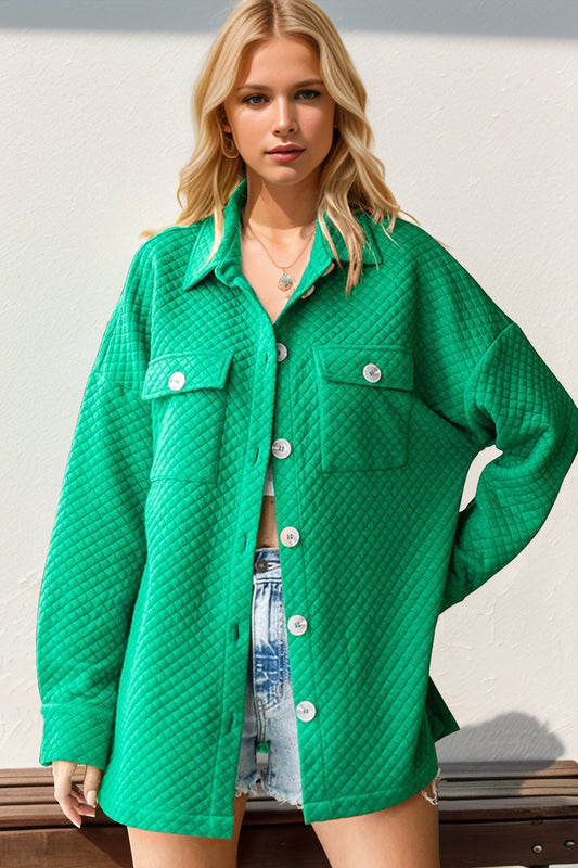 Double Take Textured Button Up Drop Shoulder Shacket