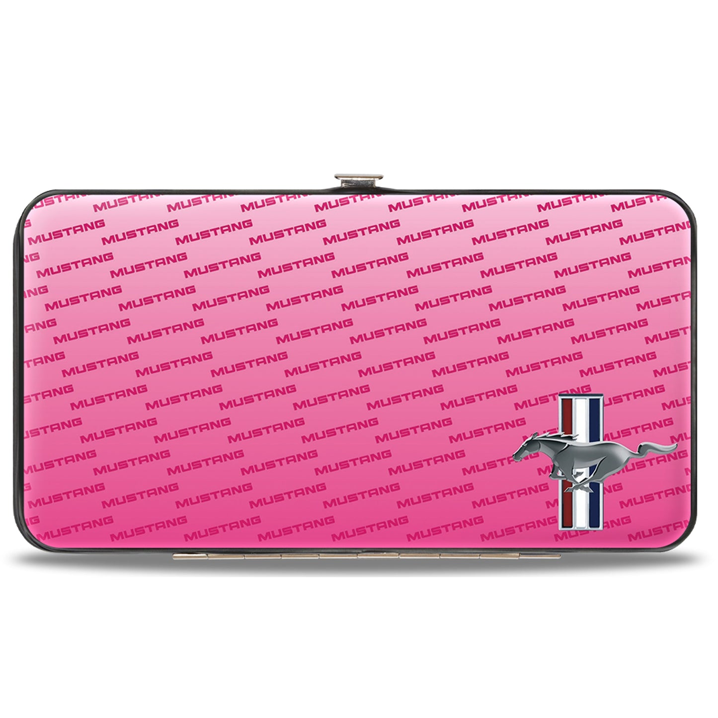 Hinged Wallet - Ford Mustang w Bars CORNER w Text PINK