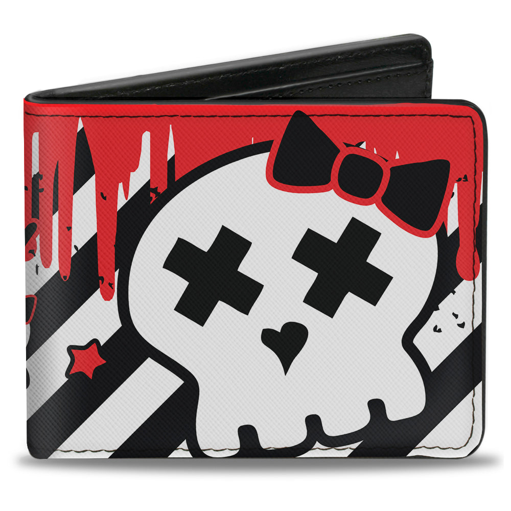 Bi-Fold Wallet - Girlie Skull Black White w Red Paint Drips