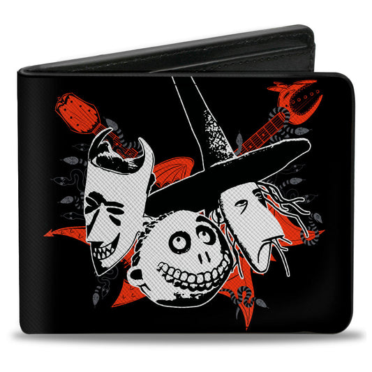 Bi-Fold Wallet - The Nightmare Before Christmas Lock Shock and Barrel Faces + Text Black Red White