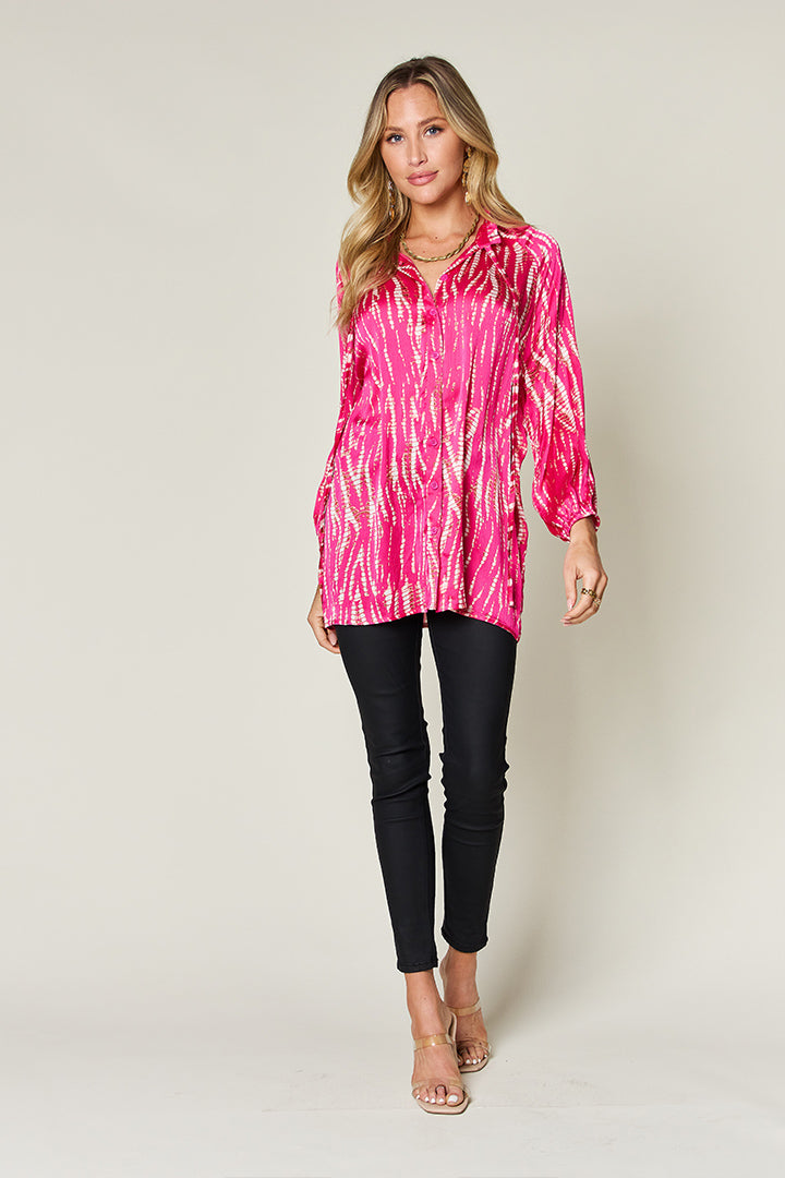 Double Take Printed Button Up Long Sleeve Shirt