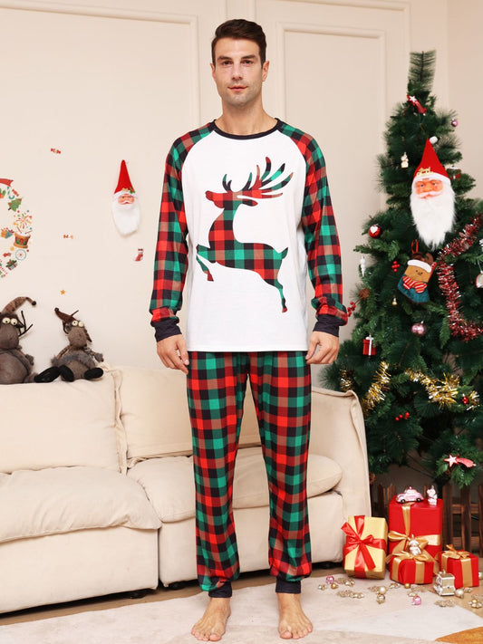 Reindeer Graphic Top and Plaid Pants Set