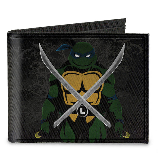 Canvas Bi-Fold Wallet - Leonardo Crossed Katana Dark Pose Black Grays