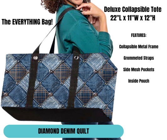 Preorder! Closes 11/18. ETA Feb. Diamond Denim Quilt Collapsible Tote