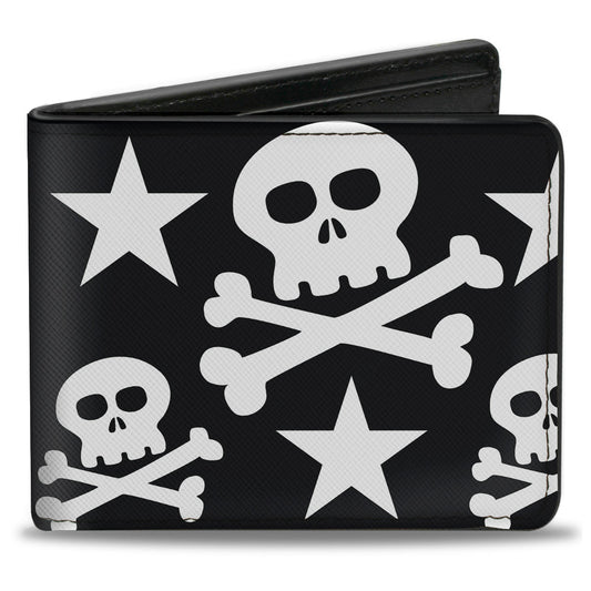 Bi-Fold Wallet - Skulls & Stars Black White