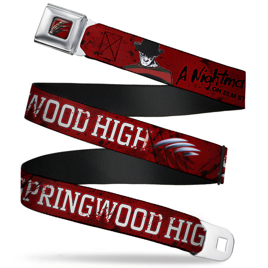 Freddy's Blade Hand Full Color Black/Blood Splatter Seatbelt Belt - A NIGHTMARE ON ELM STREET/SPRINGWOOD Freddy Pose Black/Red/White Webbing