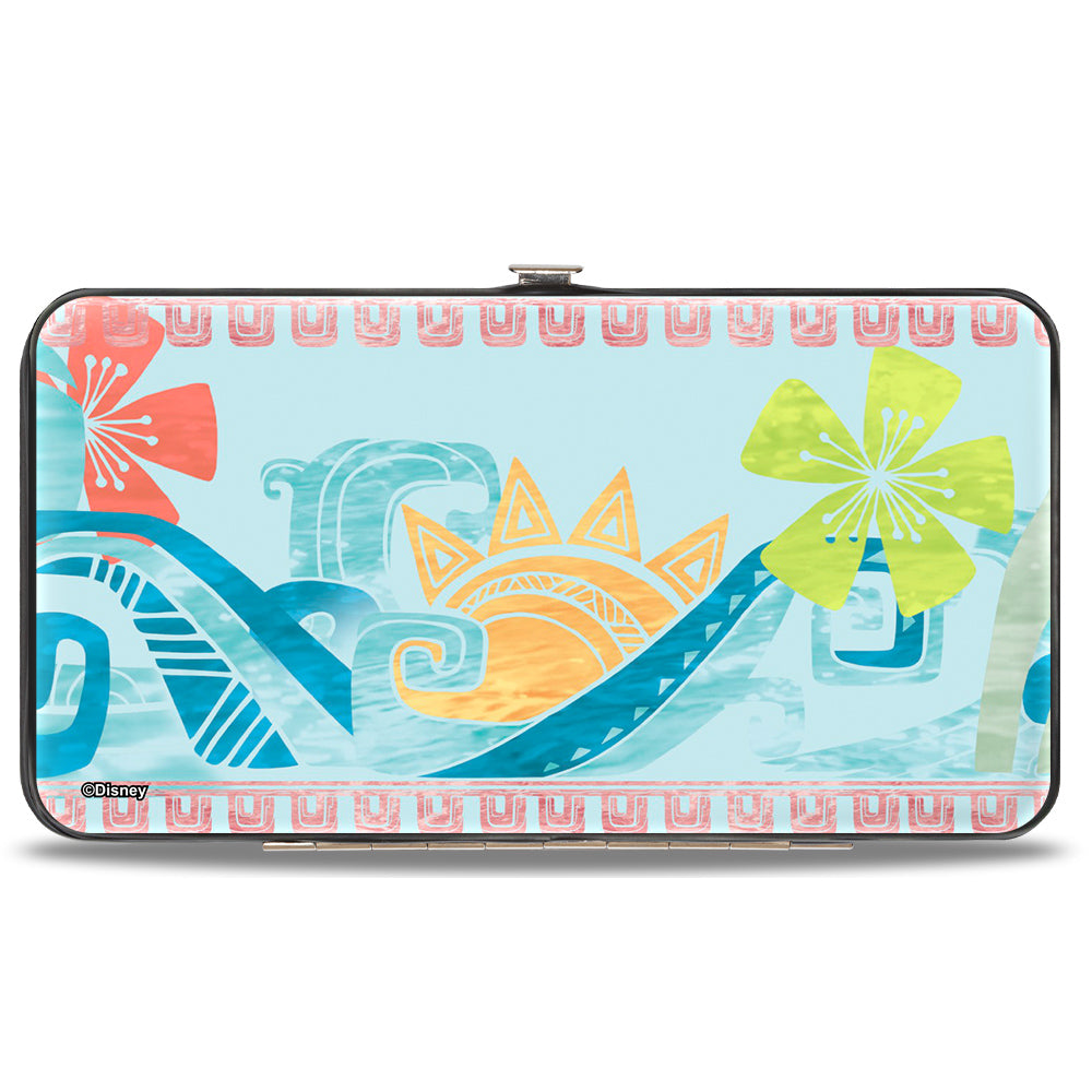 Hinged Wallet - Moana Voyage Group Pose Tribal Icons Collage Blues Multi Color