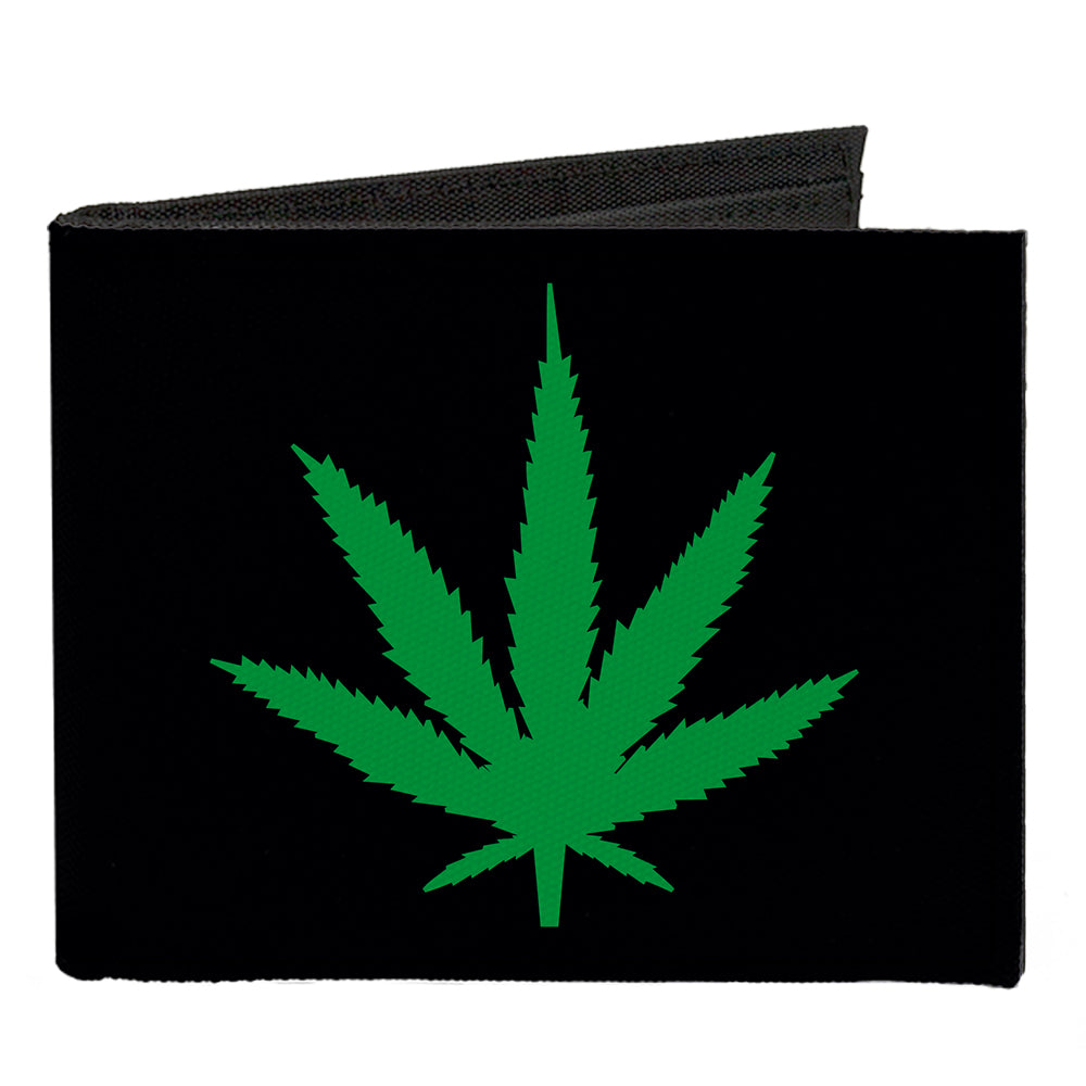 Canvas Bi-Fold Wallet - Marijuana Leaf Repeat Black Green