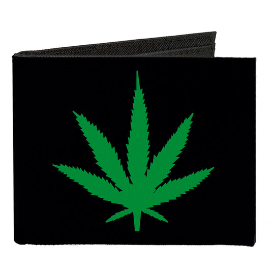 Canvas Bi-Fold Wallet - Marijuana Leaf Repeat Black Green