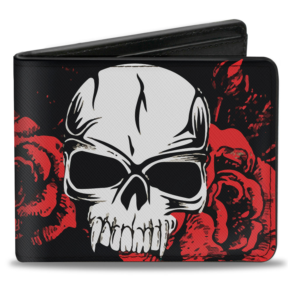 Bi-Fold Wallet - Brass Knuckles Skulls Roses Black Red White