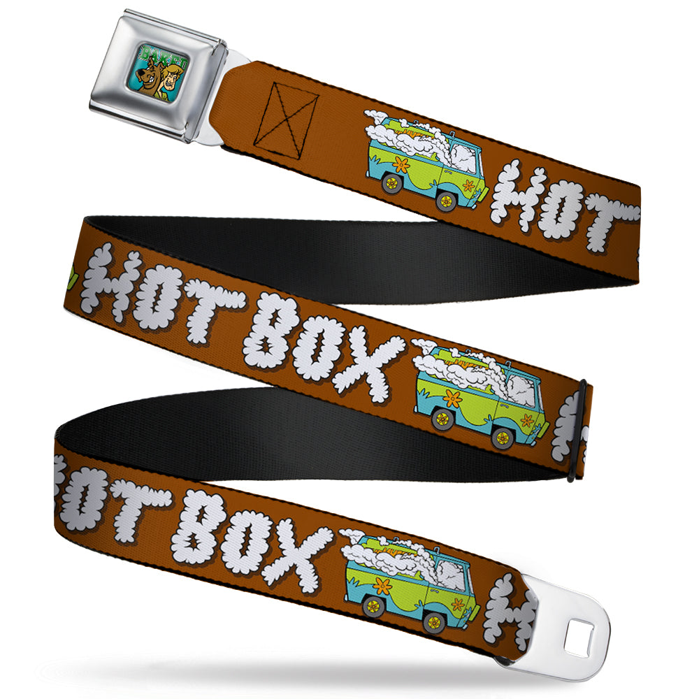 Scooby & Shaggy BAKED Full Color Turquoise Green Seatbelt Belt - Mystery Machine HOT BOXED Clouds Orange/White Webbing