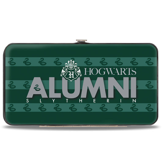 Hinged Wallet - HOGWARTS ALUMNI SLYTHERIN + Initial Monogram Snake Icon Stripe Greens White Grays