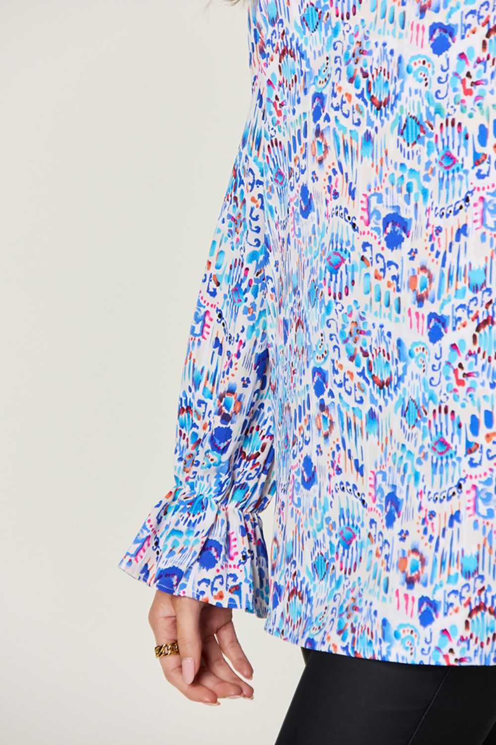 Double Take Printed Flounce Sleeve Blouse