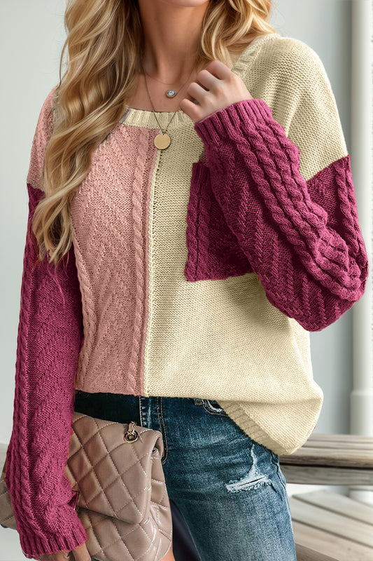 Double Take Color Block Drop Shoulder Sweater