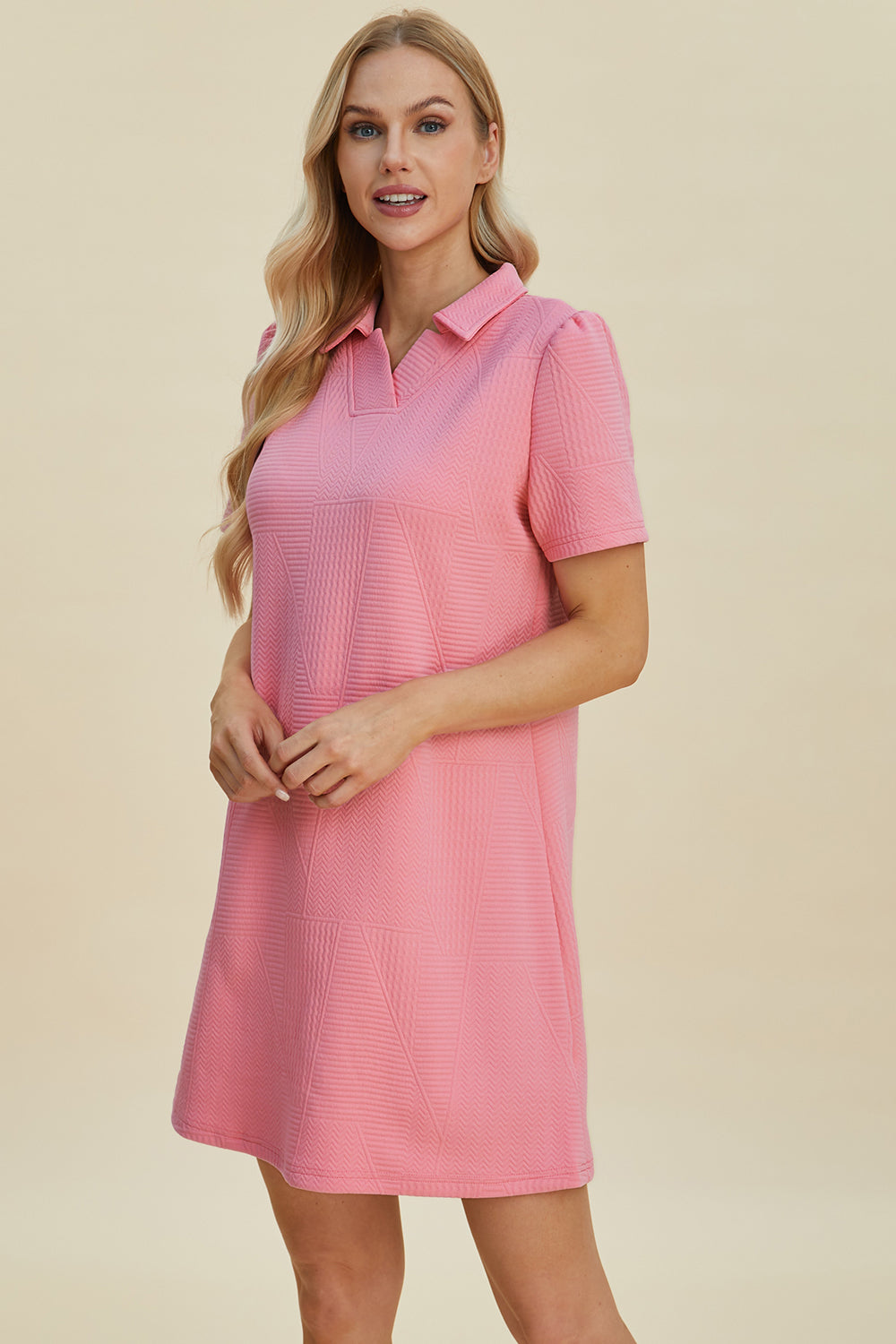 Double Take Texture Short Sleeve Dress