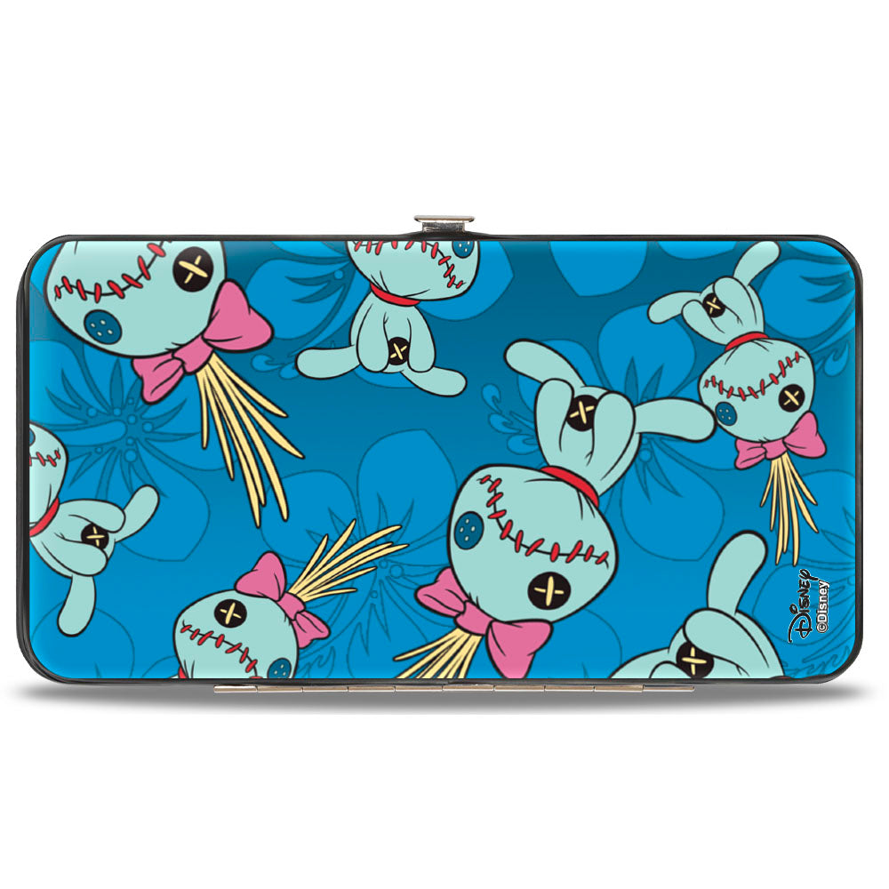 Hinged Wallet - Lilo & Stitch Scrump Pose Hibiscus Flowers Scattered Blues