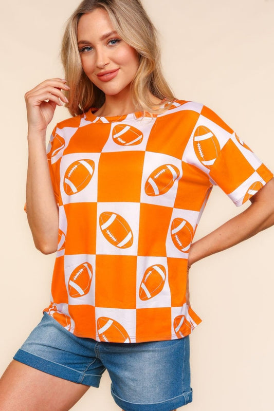 Haptics Football Checkered Print Short Sleeve T-Shirt