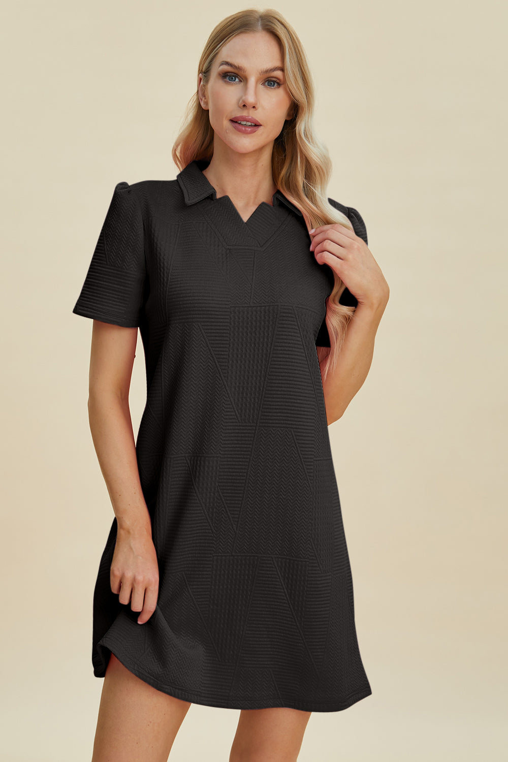 Double Take Texture Short Sleeve Dress