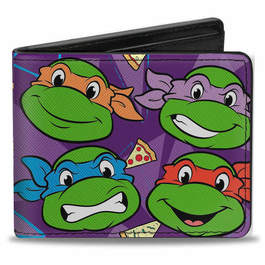 Bi-Fold Wallet - Classic TMNT Faces + I "PIZZA-HEART" TMNT Purple Pizza