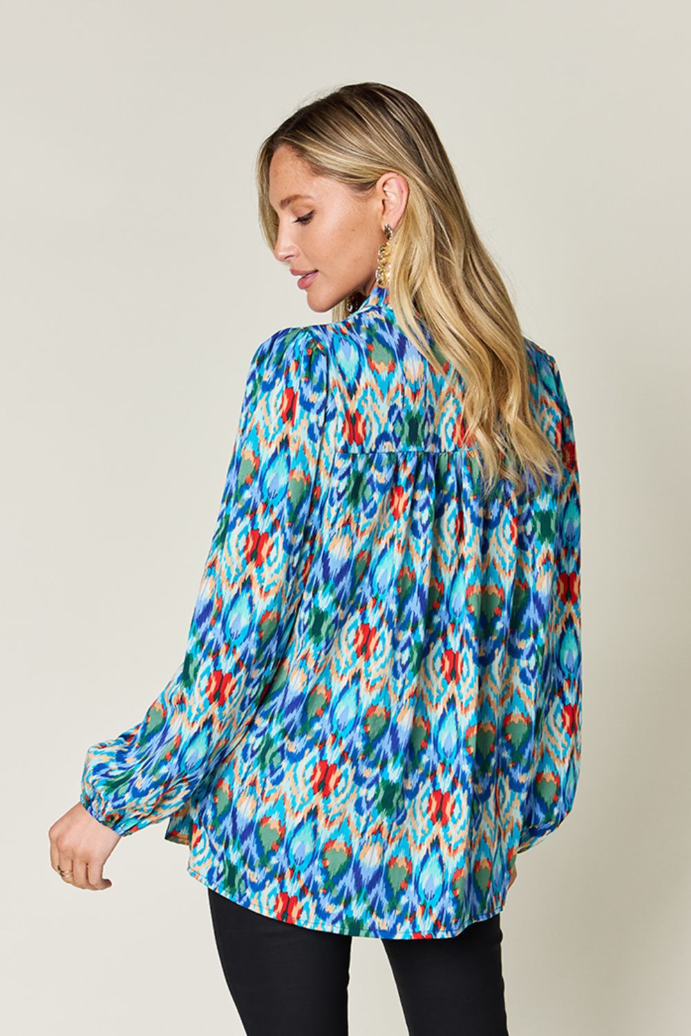 Double Take Printed Balloon Sleeve Blouse