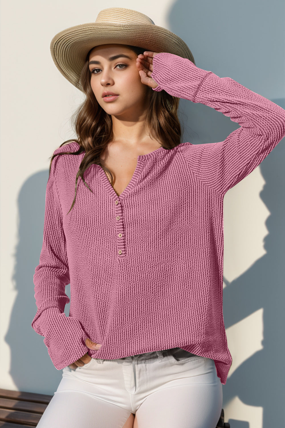 Double Take Notched Thumbhole Long Sleeve T-Shirt