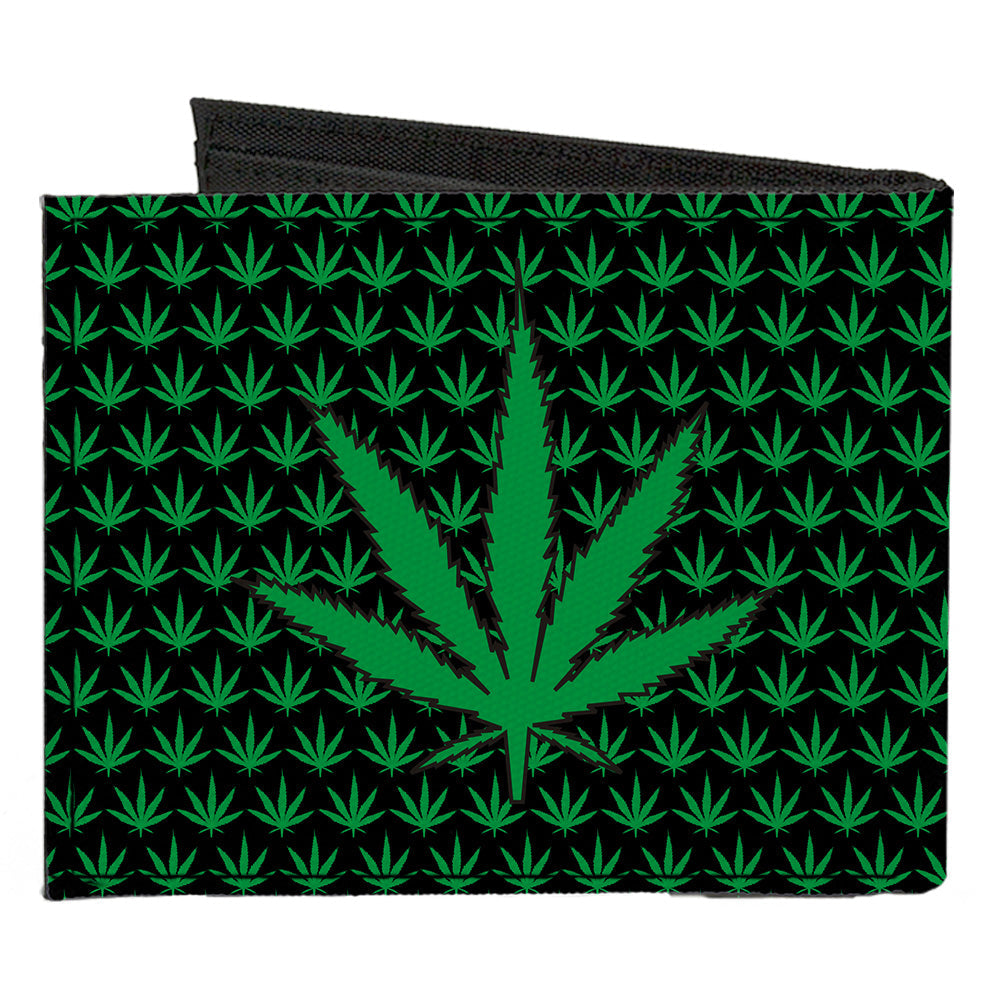 Canvas Bi-Fold Wallet - Marijuana Garden Black Green