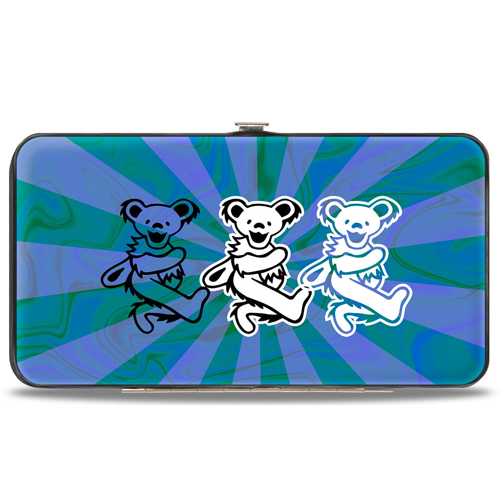 Hinged Wallet - Dancing Bear Trio Rays Swirl Blues Purples Black White