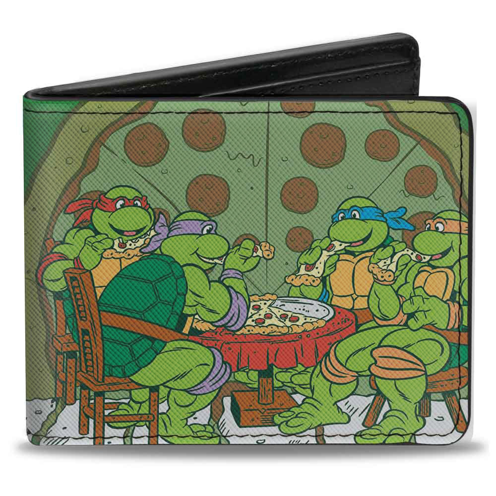 Bi-Fold Wallet - Classic TMNT Ninja Turtles Pizza Party + MUTANT SIZED HUNGER Green Black