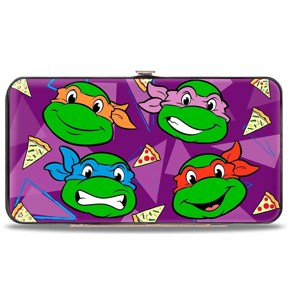 Hinged Wallet - Classic Teenage Mutant Ninja Turtles Faces + I "PIZZA-HEART" TMNT Purple Triangles Pizza