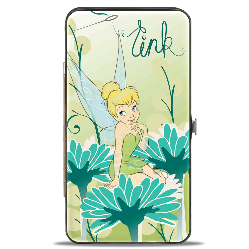 Hinged Wallet - TINK Sitting on Flower Pose Greens Aqua Blues