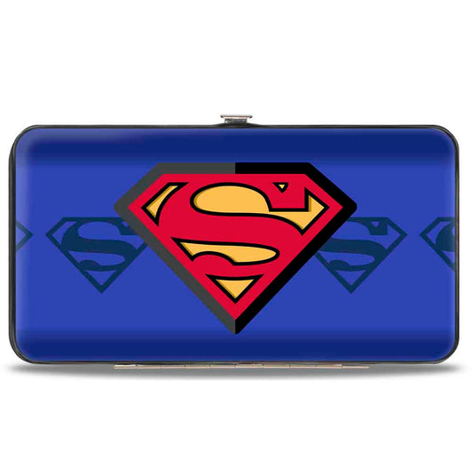 Hinged Wallet - Superman Shield Centered Shield Stripe Blues