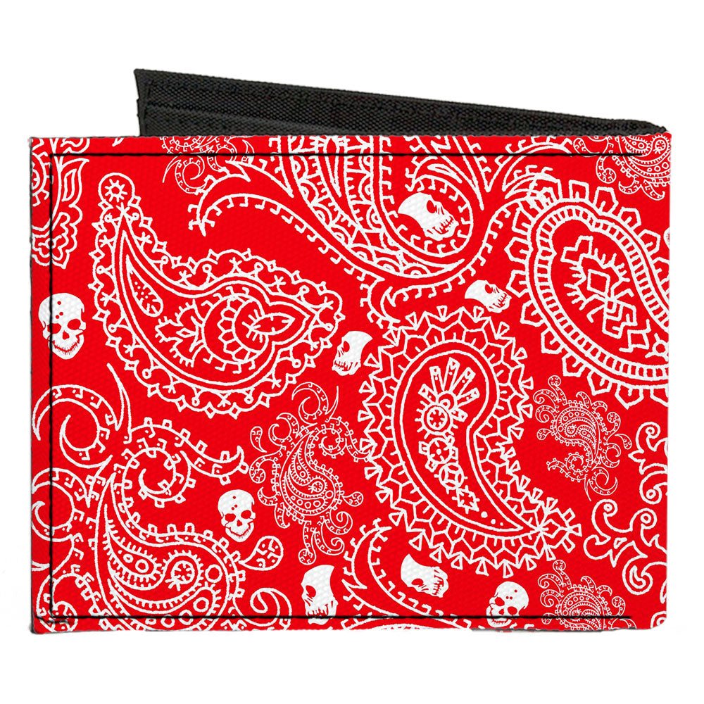 Canvas Bi-Fold Wallet - Bandana Skulls Red White